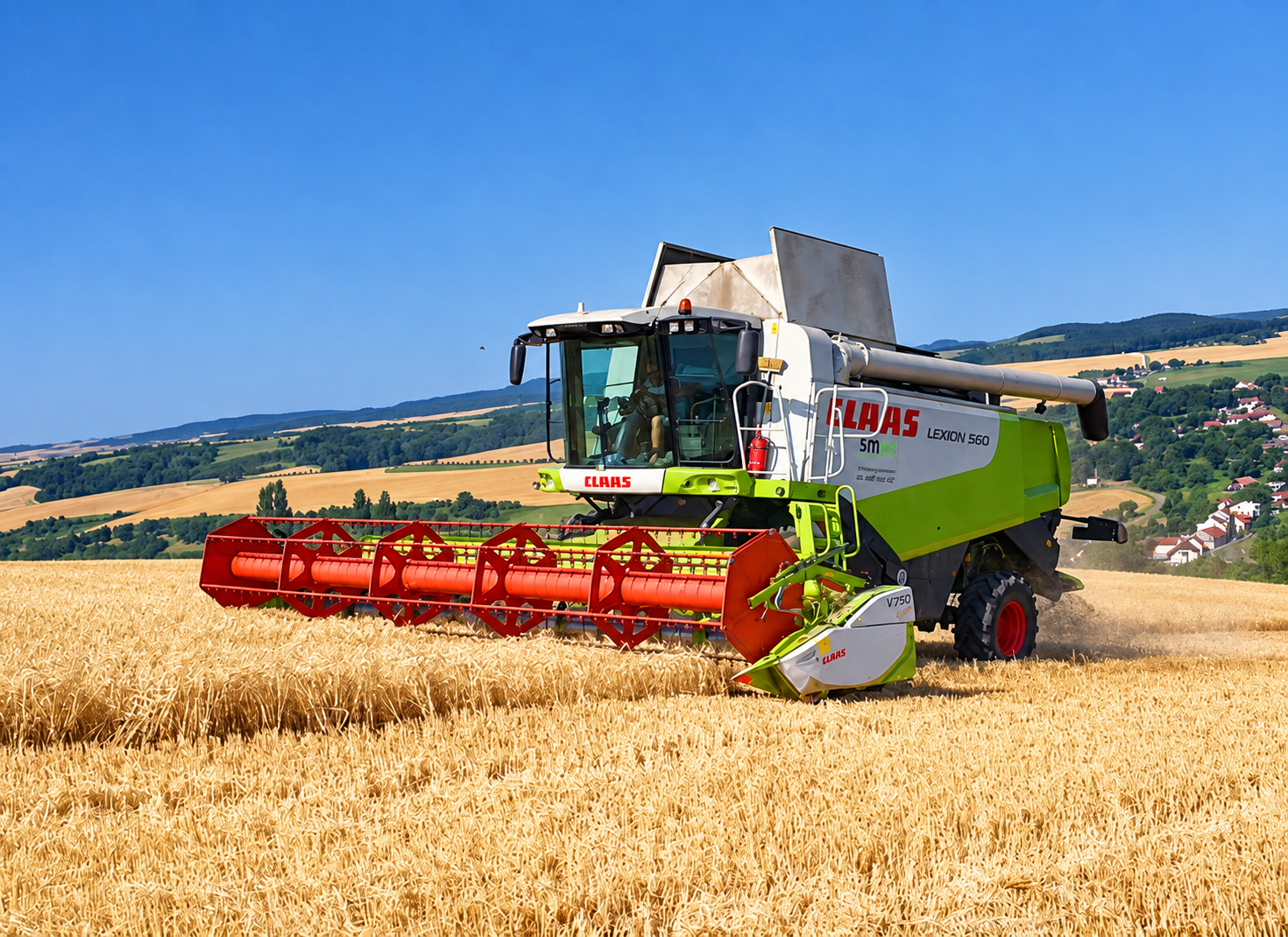 Kombajn Claas Lexion při sklizni obilí